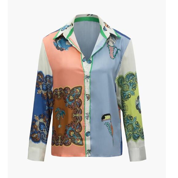 Micas Colorblock Button Up Long Sleeve Shirt M NWT - Picture 2 of 6